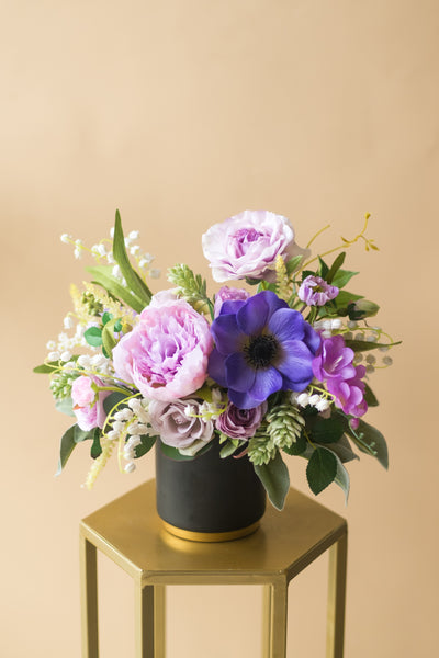 "Purple Peony" in Black Gold Ceramic